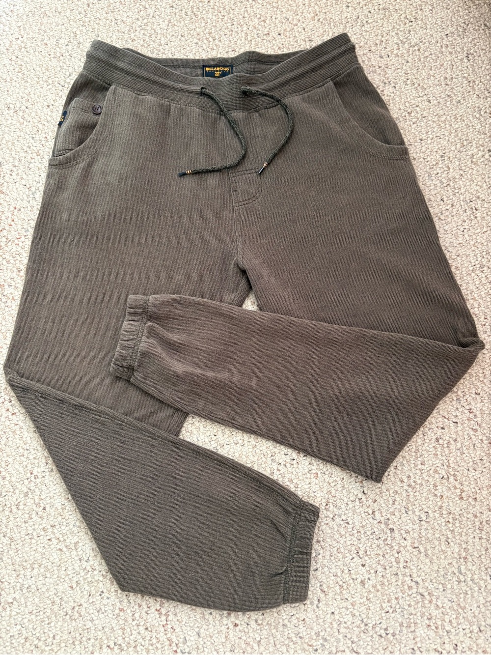 Billabong Micro Corduroy Pattern Drawstring Jogger Pants - Olive Green - Size M - Picture 3 of 7